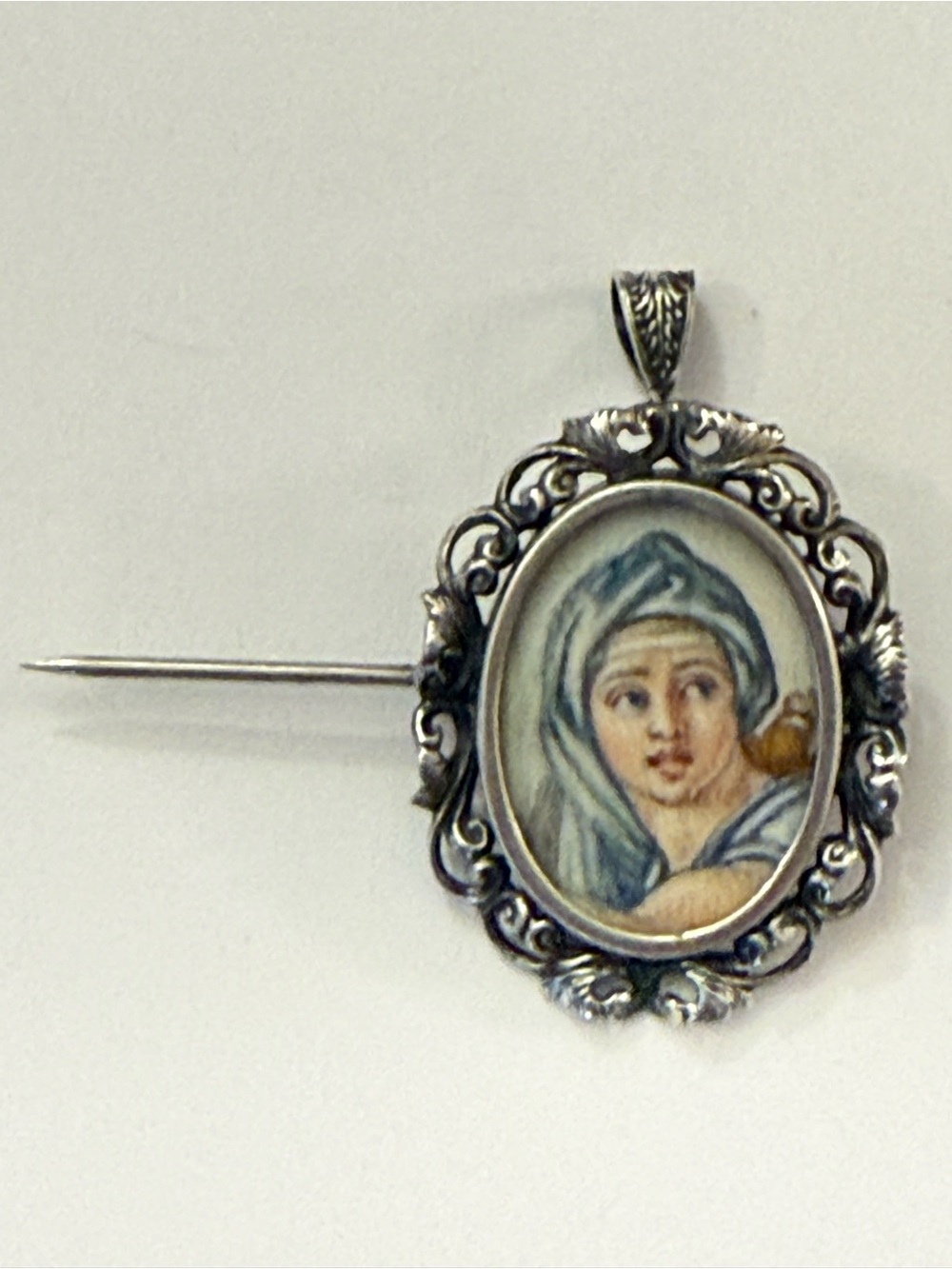 Vintage Italian 800 Silver Delphic Sibyl Portrait Pendant Brooch 5 Grams - Picture 9 of 12